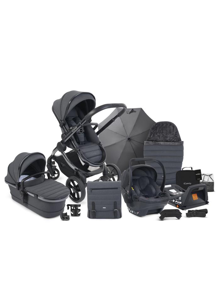 iCandy Peach 7 Pushchair and Carrycot - Complete Car Seat Bundle- Dark Grey