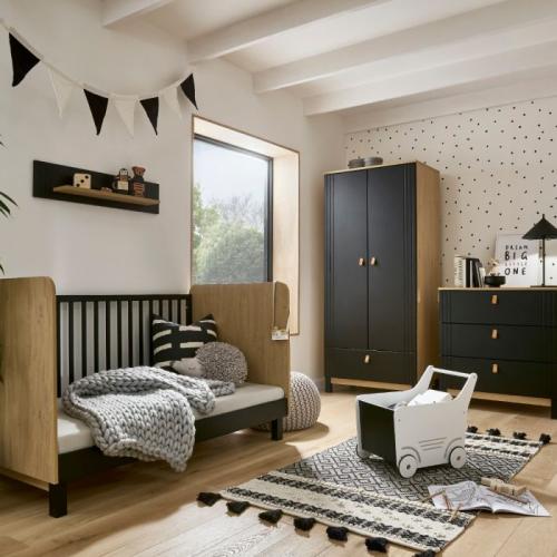 CuddleCo Rafi 3 Piece Nursery Furniture Set - Oak & Black 1