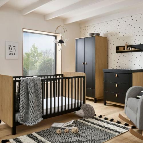 CuddleCo Rafi 3 Piece Nursery Furniture Set - Oak & Black