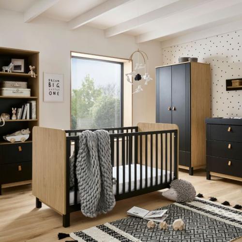 CuddleCo Rafi 4 Piece Nursery Furniture Set - Oak & Black