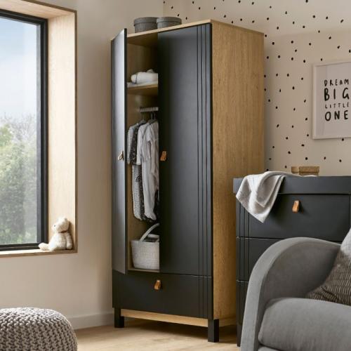 CuddleCo Rafi Nursery Wardrobe - Oak & Black 1