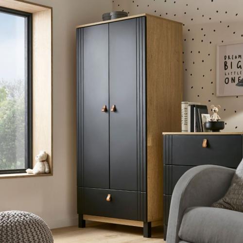 CuddleCo Rafi Nursery Wardrobe - Oak & Black