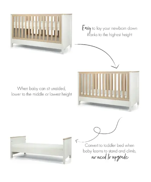 Mamas & Papas Harwell 3 Piece Range with Cot Bed, Dresser Changer & Wardrobe - White