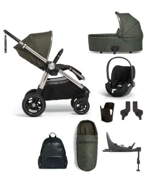 Mamas & Papas Ocarro Pushchair Essential Bundle with Carrycot & Cybex Cloud T i-Size - Hunter Green
