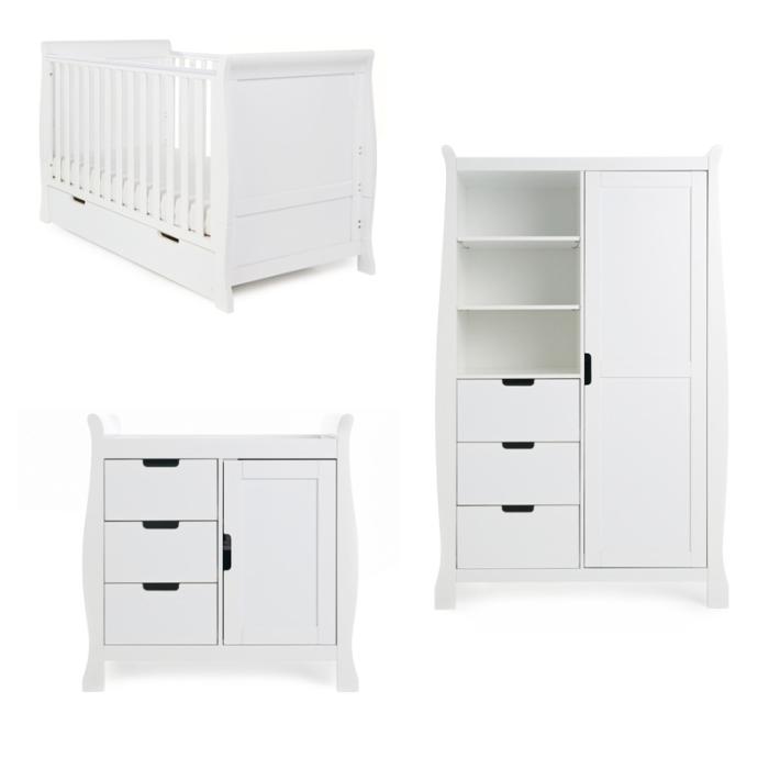 Obaby Stamford Classic Sleigh 3 Piece Room Set - White