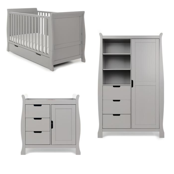 Obaby Stamford Classic Sleigh 3 Piece Room Set - Warm Grey