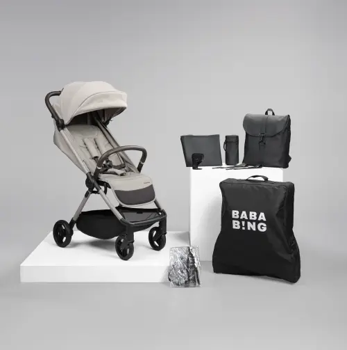 Bababing Ori Auto Fold Compact Stroller Bundle - Almond