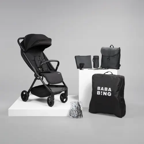 Bababing Ori Auto Fold Compact Stroller Bundle - Black