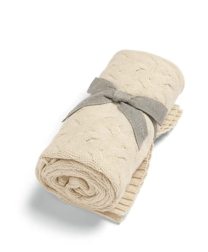 Mamas & Papas Cable Knit Blanket - Cream - Welcome to the World Duckling