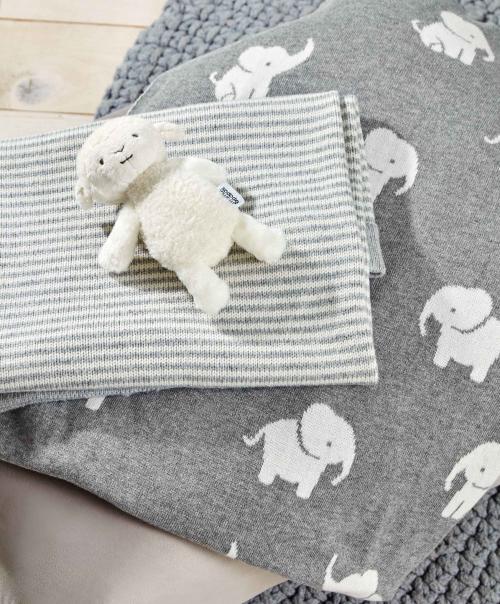 Grey Knitted Blanket - Welcome to the World Elephant 1