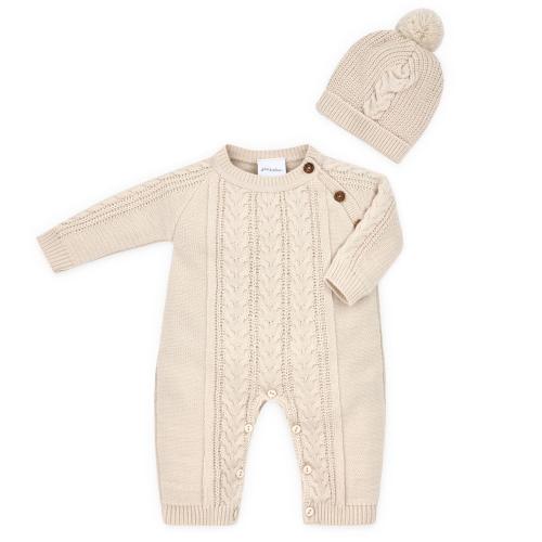 Dandelion Knitted Onesie and Hat- Taupe