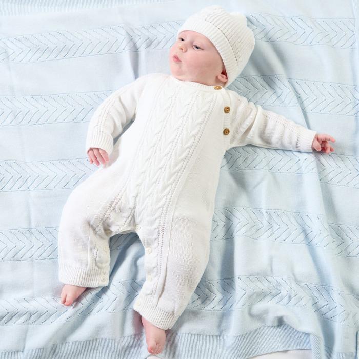 Dandelion Knitted Onesie and Hat- White