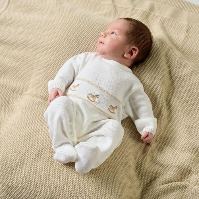 Dandelion Rocking Horse Knitted Onesie- White