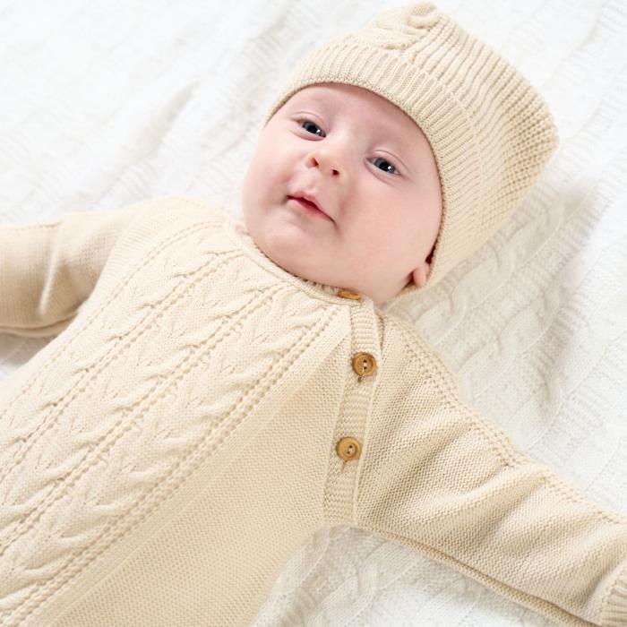 Dandelion Knitted Onesie and Hat- Taupe