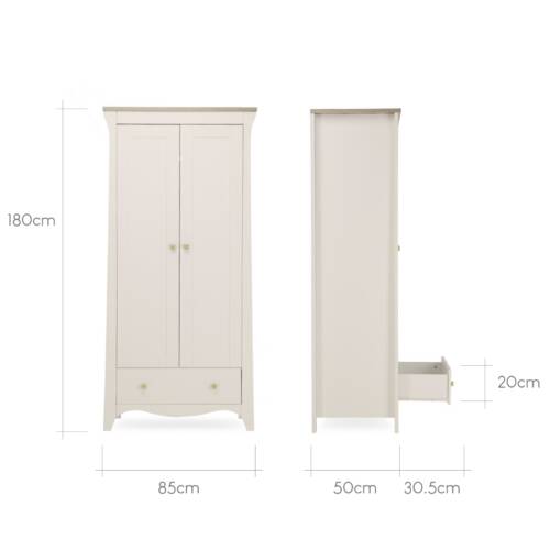 CuddleCo Clara 2 Door Nursery Wardrobe - Cashmere & Ash