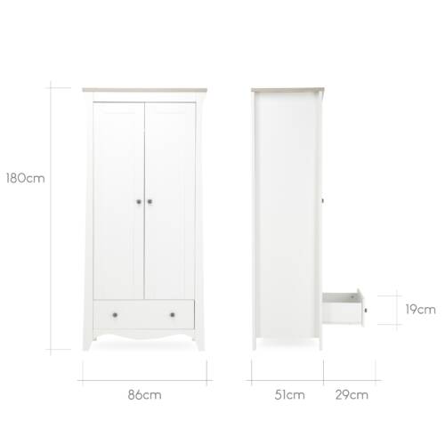 CuddleCo Clara 2 Door Nursery Wardrobe - White & Ash