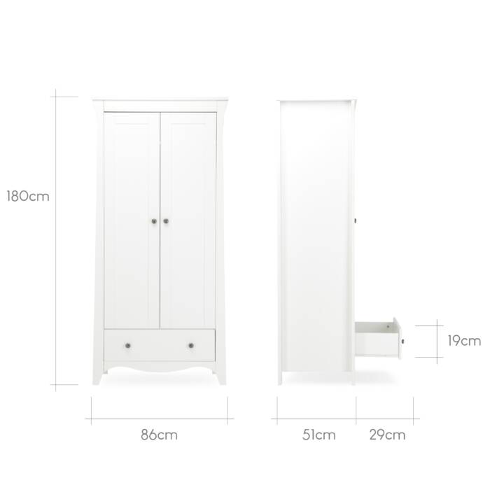 CuddleCo Clara 2 Door Nursery Wardrobe - White