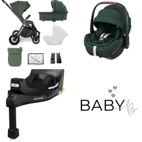 My Babiie Travel System with Maxi Cosi Pebble 360 Pro2 Car Seat – Forest Green