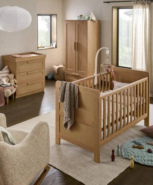 Mamas & Papas Esna 3 Piece Cotbed Set with Dresser Changer & Wardrobe - Rattan