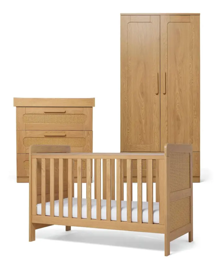 Mamas & Papas Esna 3 Piece Cotbed Set with Dresser Changer & Wardrobe - Rattan