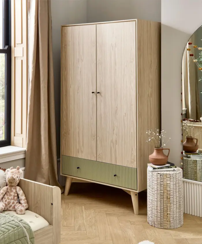 Mamas & Papas Coxley 3 Piece Cotbed Range with Dresser Changer & Wardrobe - Natural/Olive Green