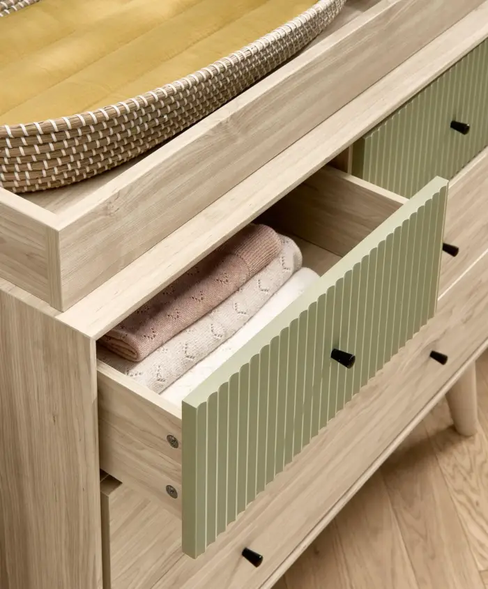 Mamas & Papas Coxley 3 Piece Cotbed Range with Dresser Changer & Wardrobe - Natural/Olive Green