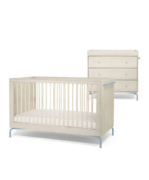 Mamas & Papas Kinlay 2 Piece Cotbed Set with Dresser Changer – Dusty Blue