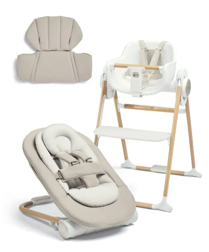 Mamas & Papas Eno Highchair, Bouncer & Cushion Complete Bundle - Cashmere