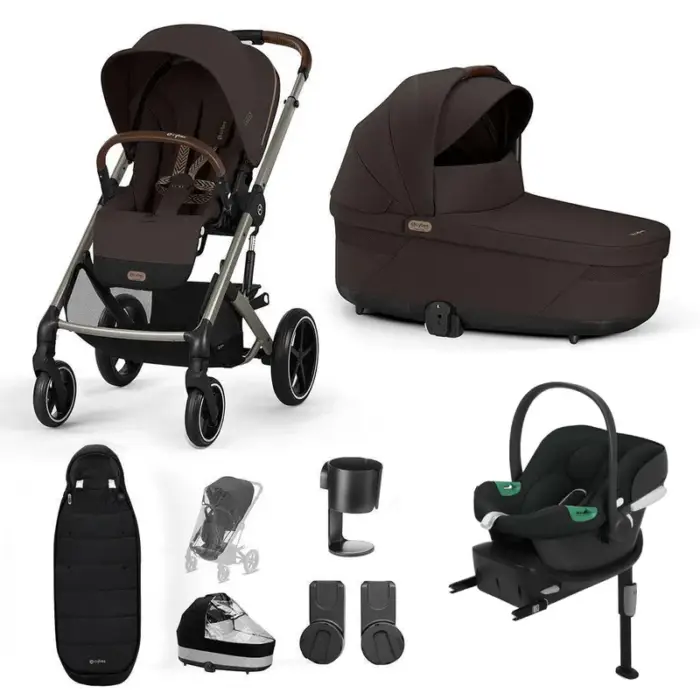 Cybex Balios Pushchair Bundle with Cybex Aton B2 i-Size Car Seat (6 Pieces) - Chocolate Brown