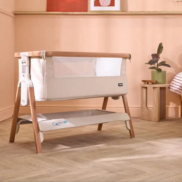 Tutti Bambini CoZee Air Bedside Crib - Scandinavian Walnut/Ecru
