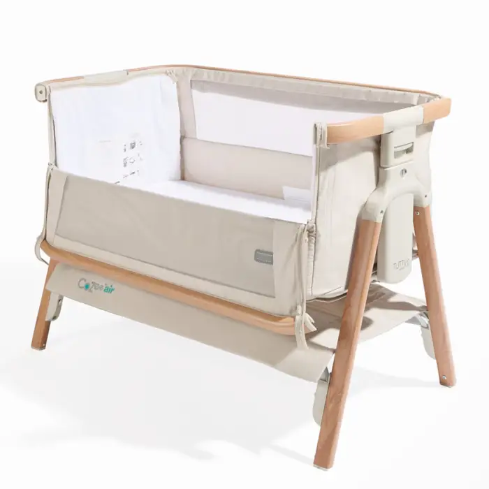 Tutti Bambini CoZee Air Bedside Crib - Scandinavian Walnut/Ecru