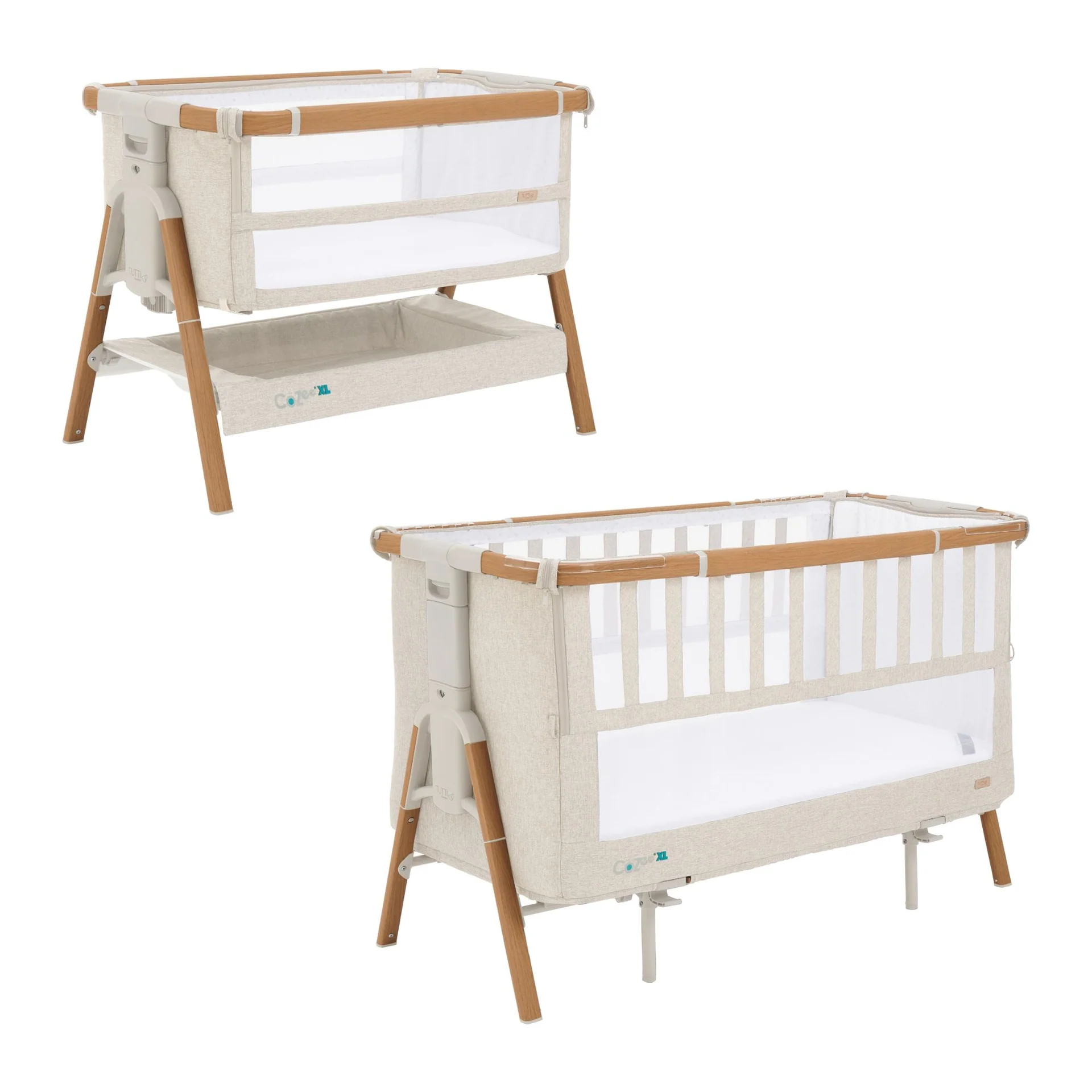 Tutti Bambini CoZee XL Bedside Crib & Cot- Scandinavian Walnut and Ecru