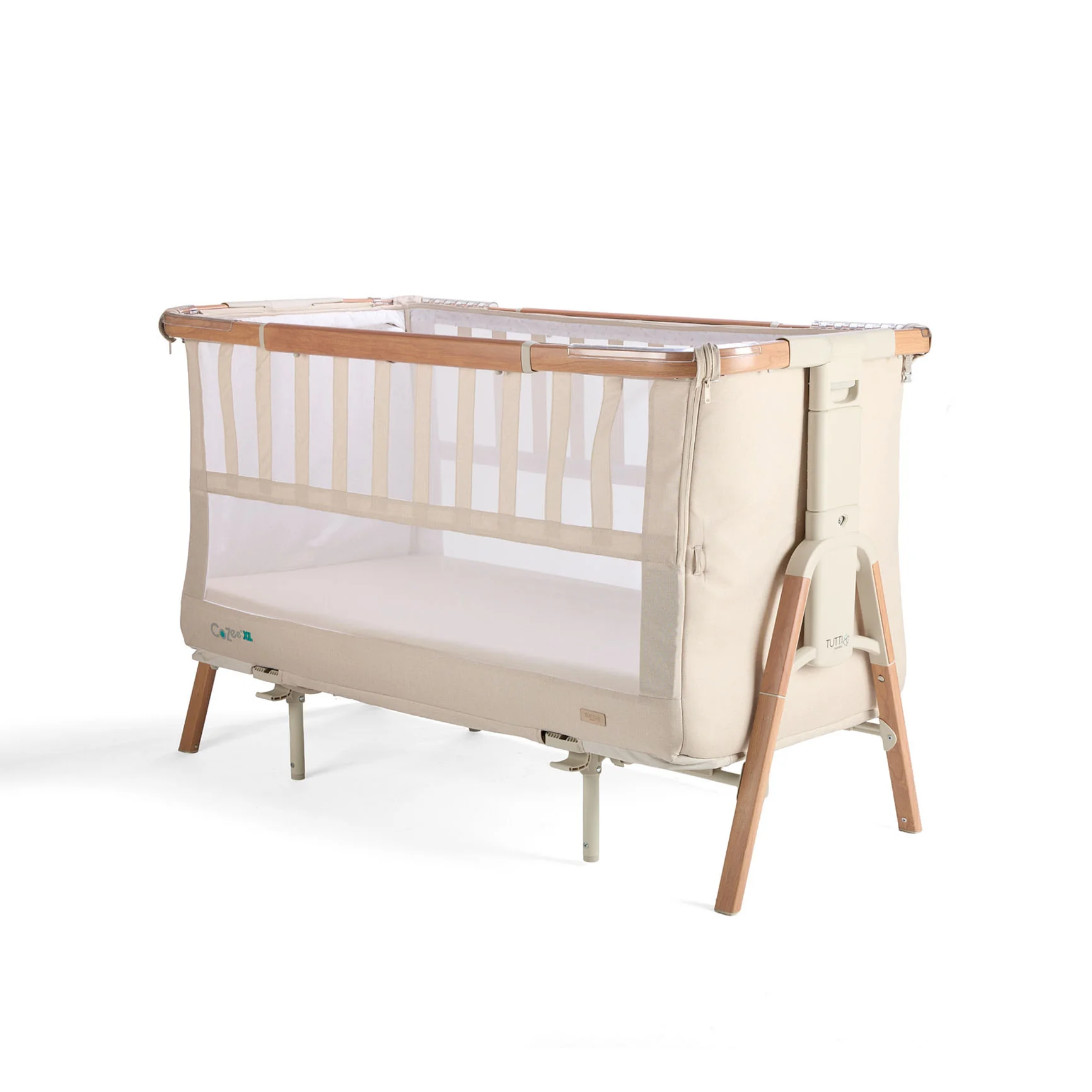 Tutti Bambini CoZee XL Bedside Crib & Cot- Scandinavian Walnut and Ecru