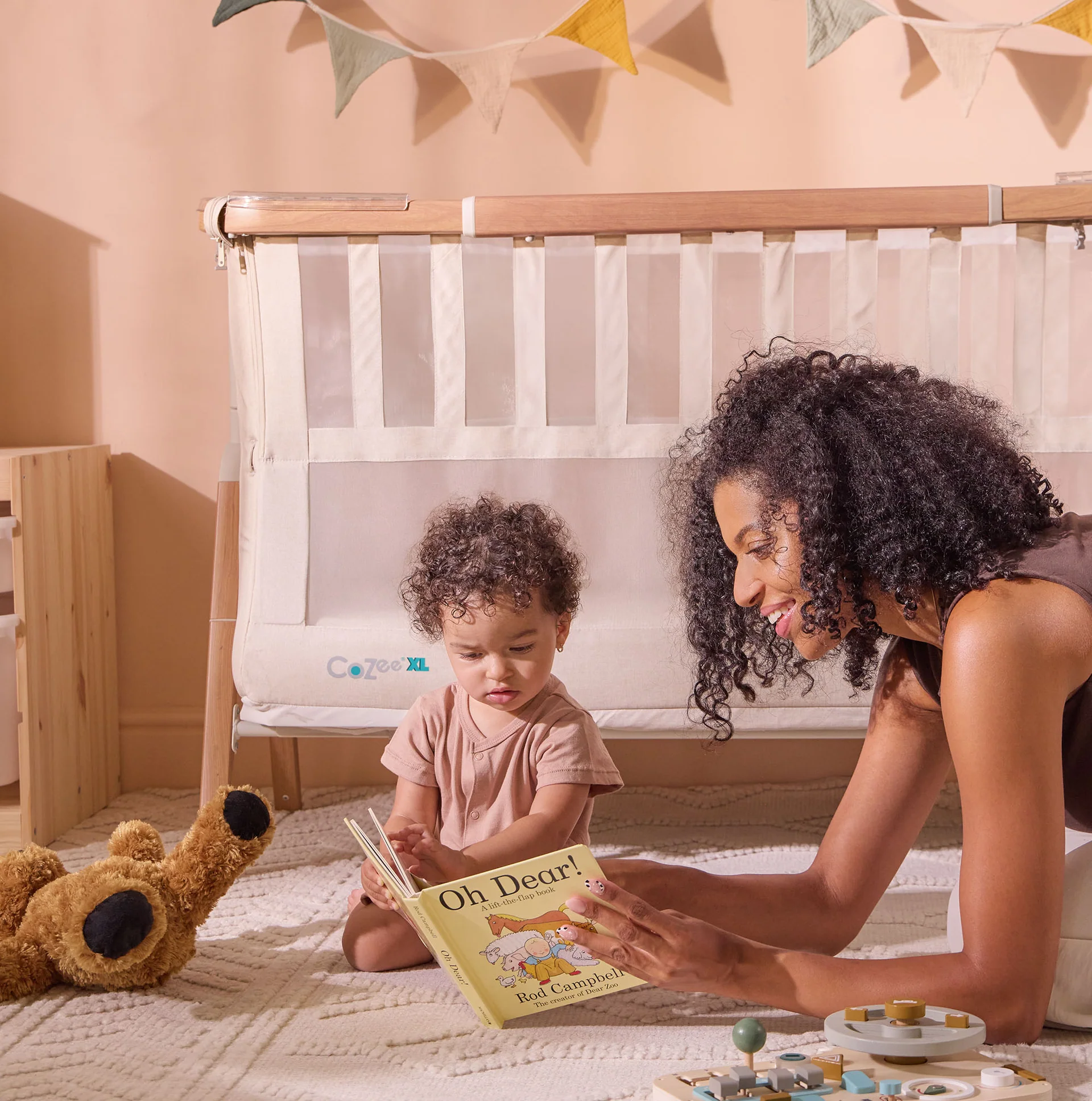 Tutti Bambini CoZee XL Bedside Crib & Cot- Scandinavian Walnut and Ecru