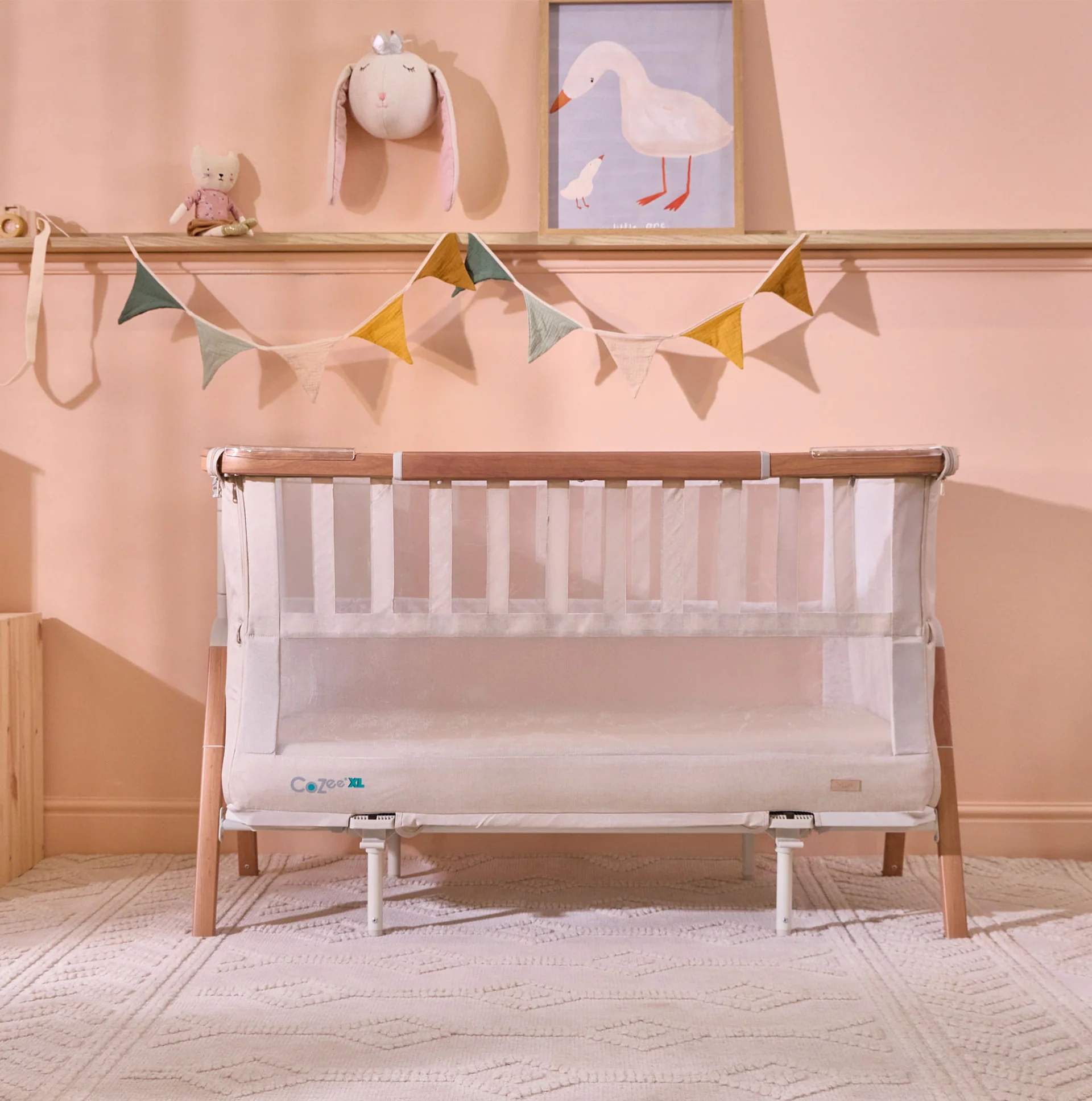 Tutti Bambini CoZee XL Bedside Crib & Cot- Scandinavian Walnut and Ecru