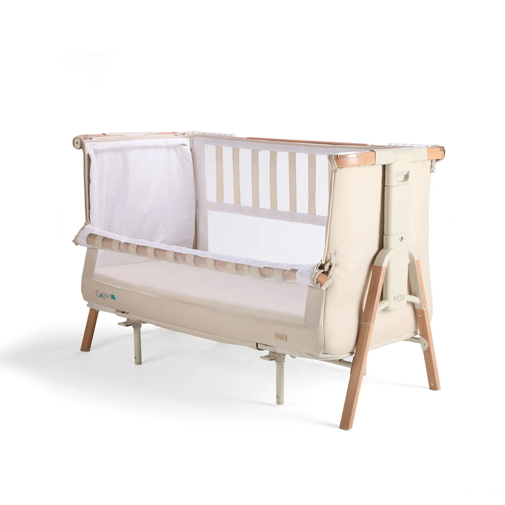 Tutti Bambini CoZee XL Bedside Crib & Cot- Scandinavian Walnut and Ecru