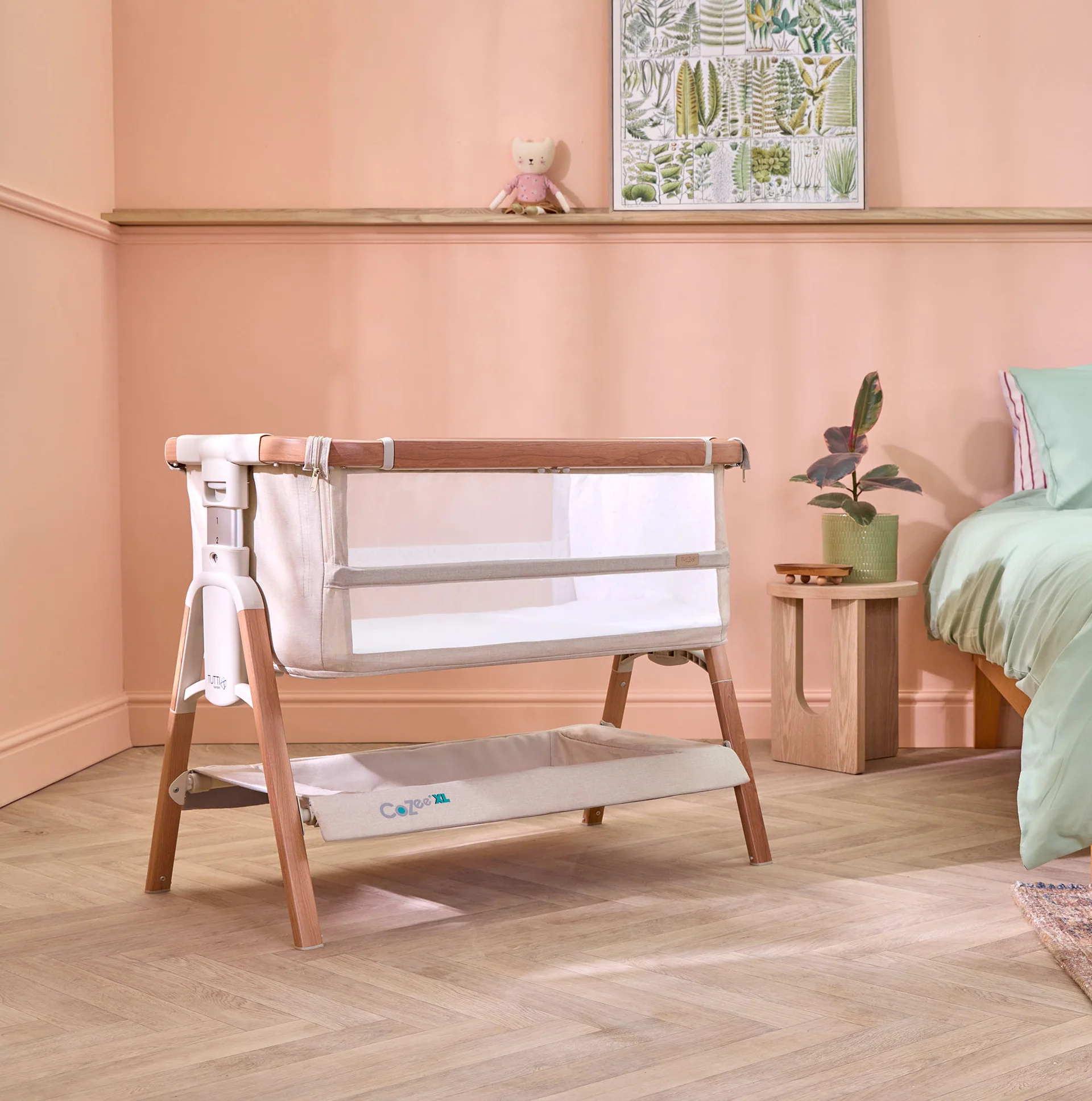 Tutti Bambini CoZee XL Bedside Crib & Cot- Scandinavian Walnut and Ecru