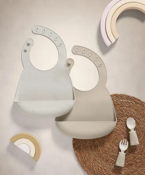 Mamas & Papas Silicone Bibs (2 Pack) -Neutral Speckle