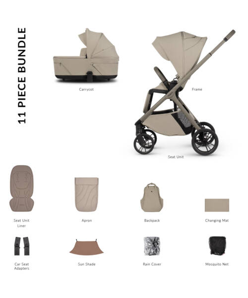 Venicci Tila 2-in-1 Pram (11-piece Essential Bundle) - Latte