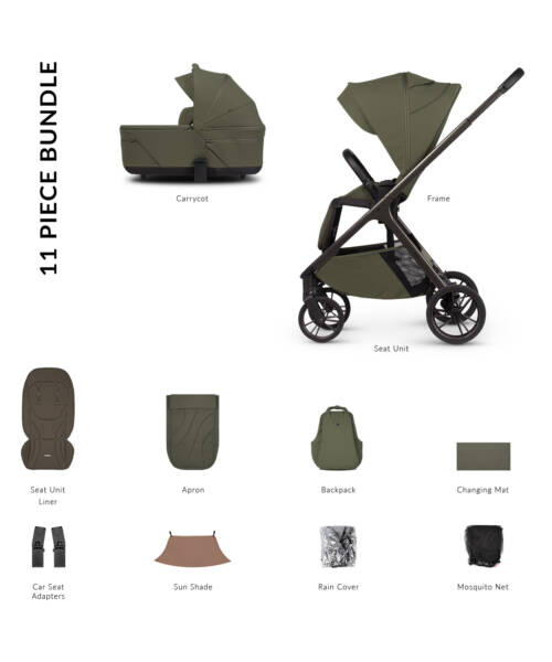 Venicci Tila 2-in-1 Pram (11-piece Essential Bundle) - Olive