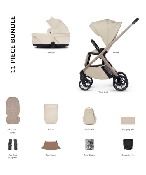 Venicci Tila 2-in-1 Pram (11-piece Essential Bundle) - Sabbia