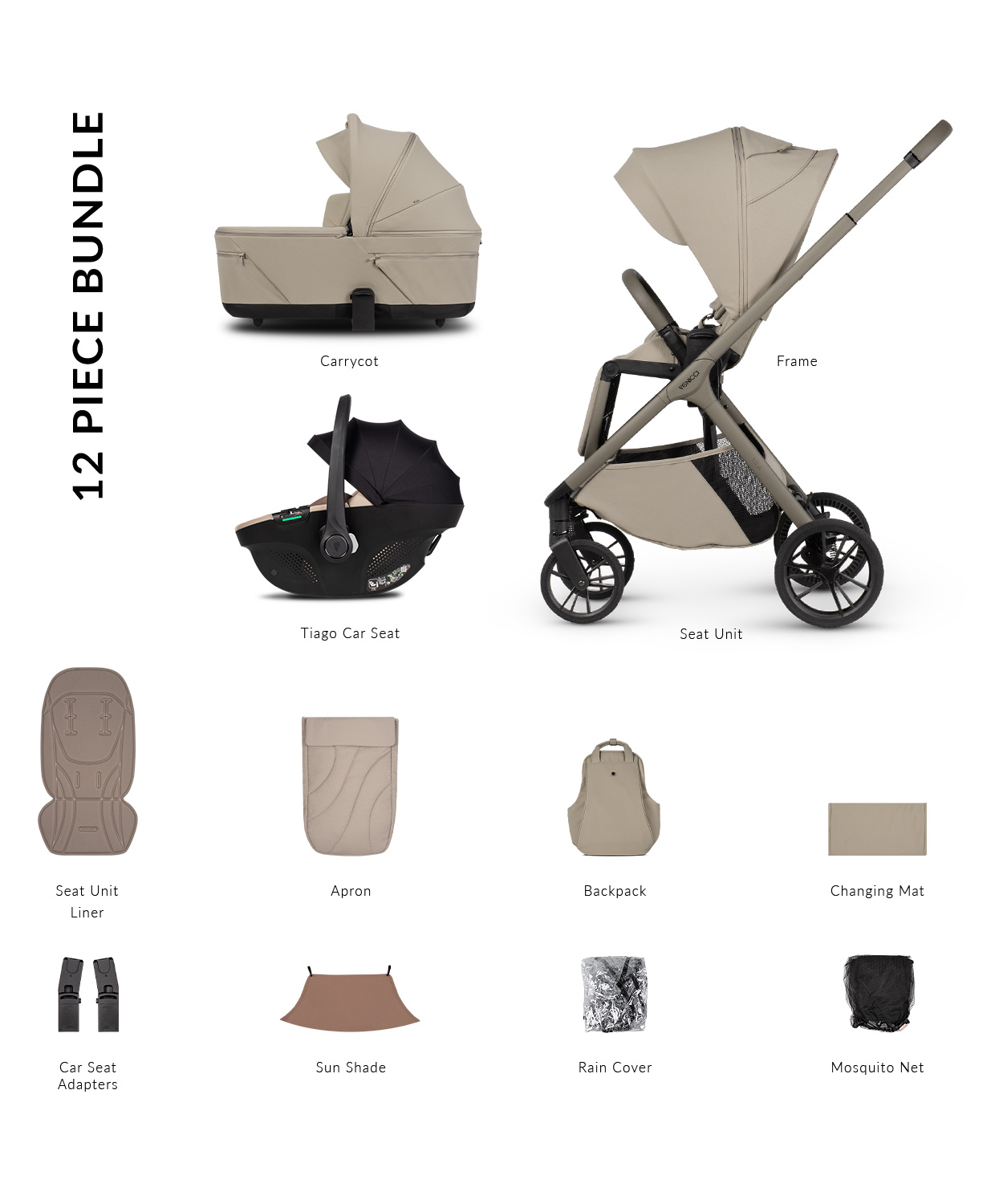Venicci Tila Pushchair 3-in-1 Comfort Bundle - Latte