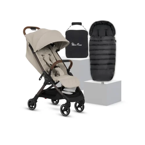Silver Cross Clic 2 Stroller & Footmuff Bundle-Latte