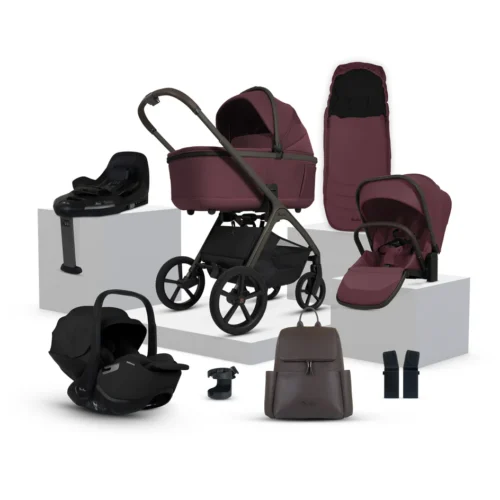 Silver Cross Cove Travel System Ultimate 360 Infant Carrier Bundle (10 piece)-Damson