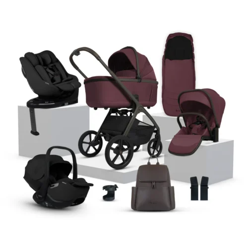 Silver Cross Cove Travel System Ultimate 360 Family Car Seat Bundle (11 piece)-Damson