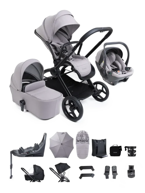 iCandy Core 2 Pushchair and Carrycot Complete 360 Car Seat Bundle-Storm Grey