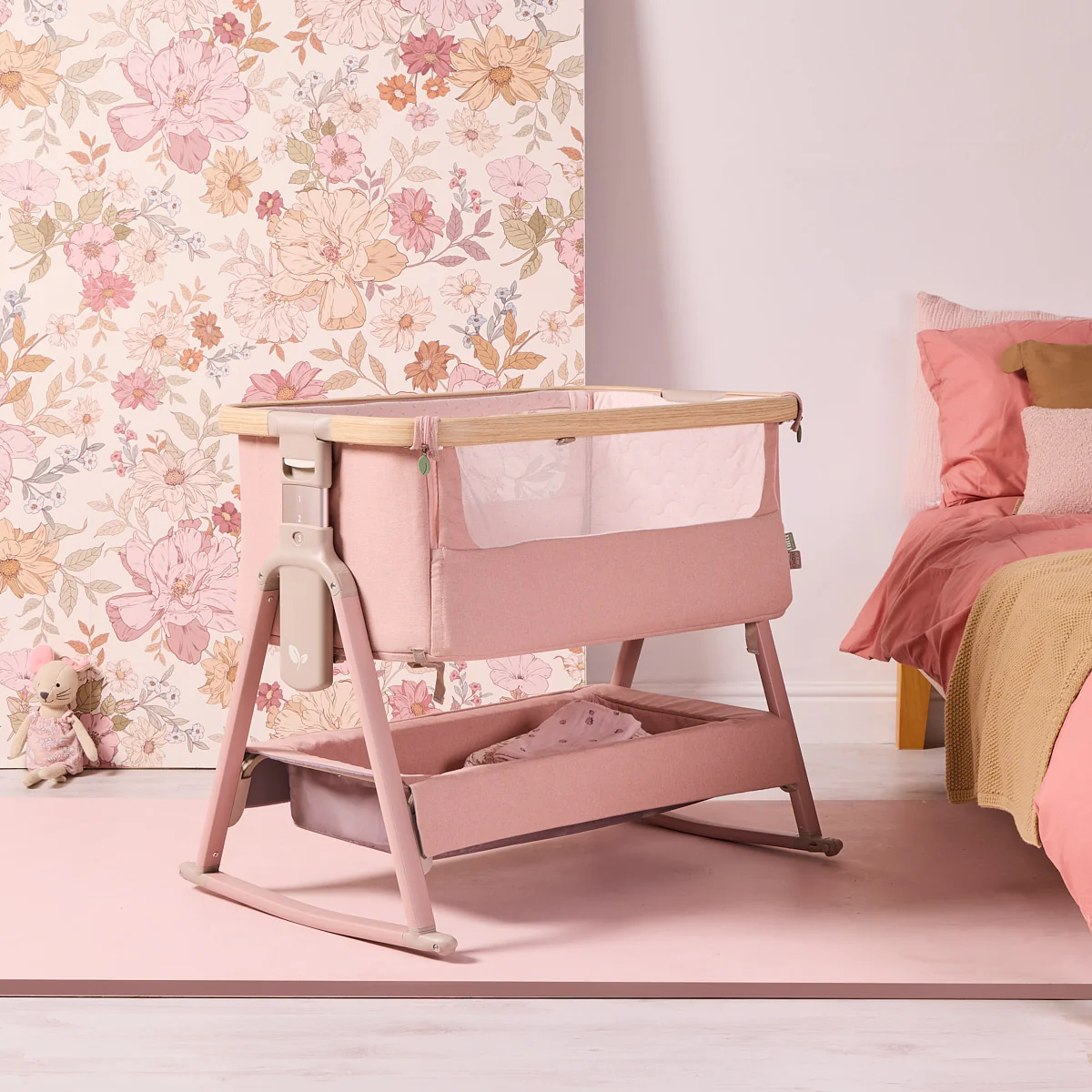 Tutti Bambini CoZee Air 2 Bedside Crib- Drifted Oak / Blush