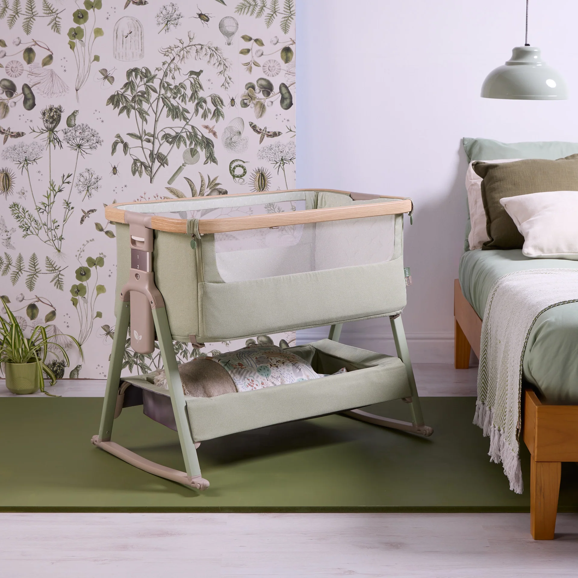 Tutti Bambini CoZee Air 2 Bedside Crib- Drifted Oak / Eucalyptus