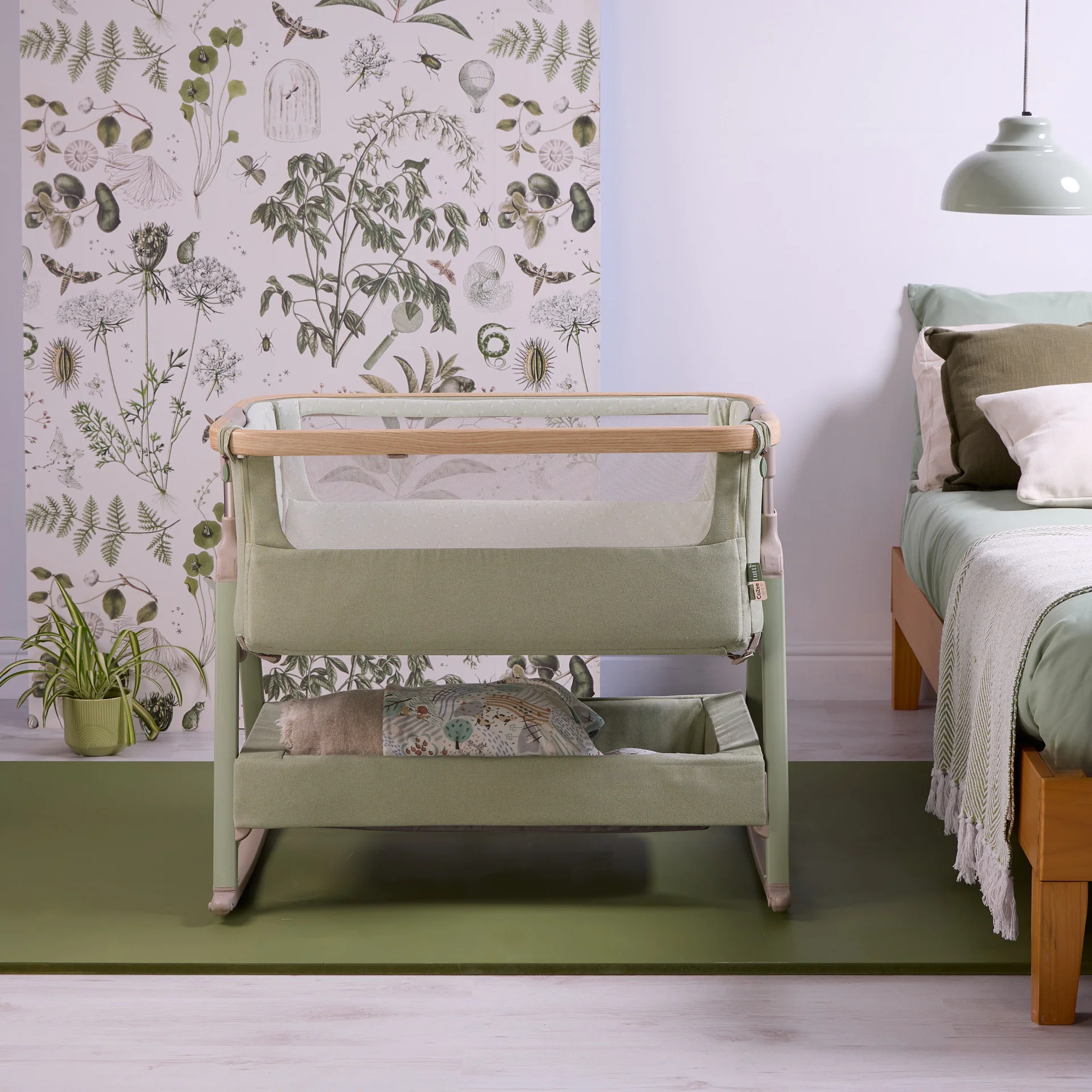 Tutti Bambini CoZee Air 2 Bedside Crib- Drifted Oak / Eucalyptus
