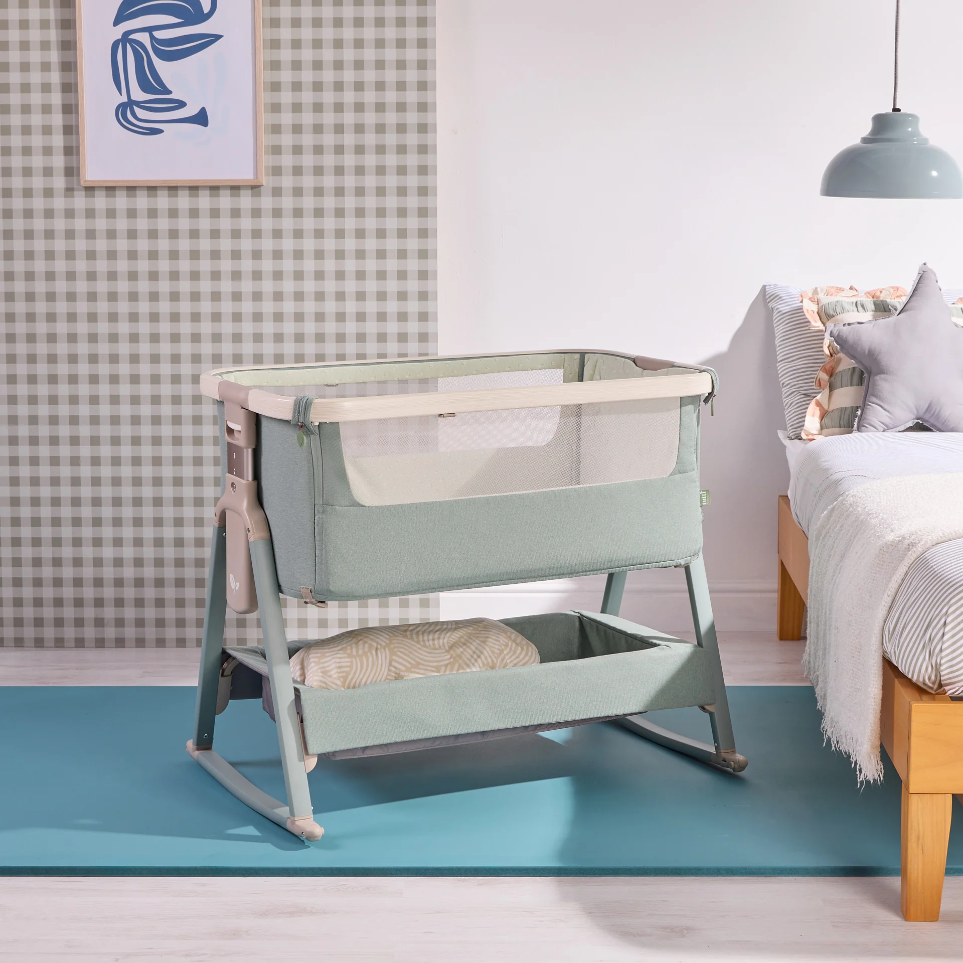 Tutti Bambini CoZee Air 2 Bedside Crib- Whitewash / Kelp